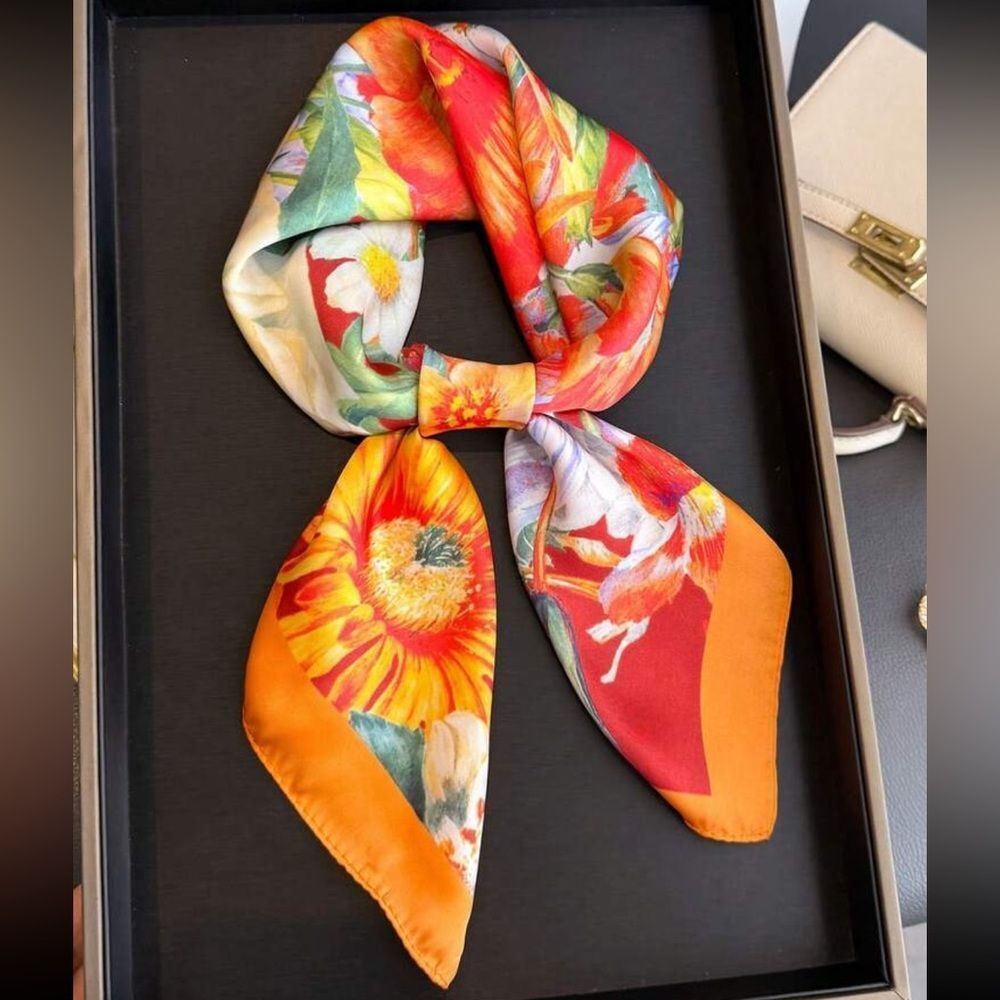Floral Vibrant Orange and Red scarf S13